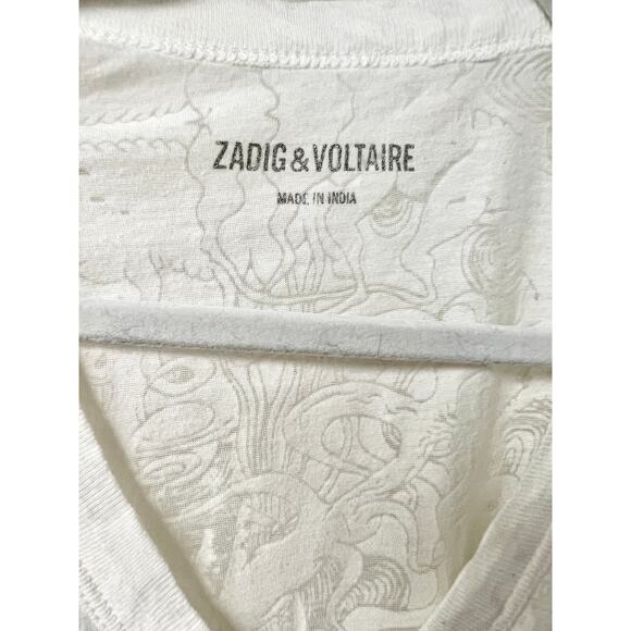 Zadig & Voltaire Wassy Burn Printed Short Sleeve V-neck Tee White Women's S - Picture 3 of 5